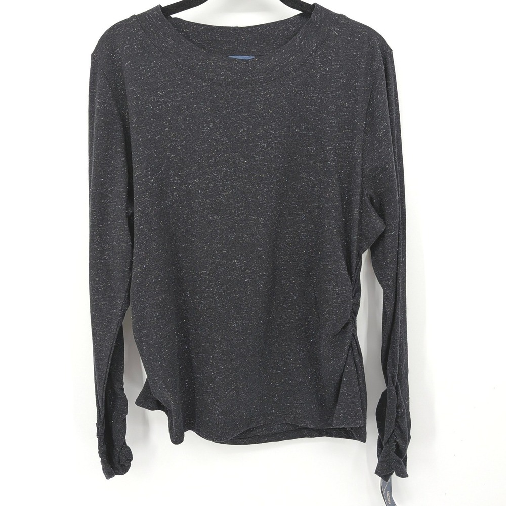 Democracy Long Sleeve Top Womens XL Black Metallic Knit Ruched Side Casual NWT